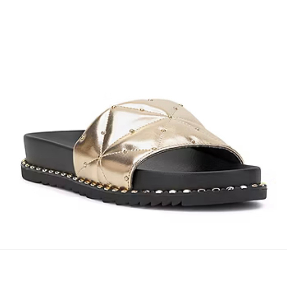 Women's Jessica Simpson Gold Quilted Studded Slide Sandals Size 5.5